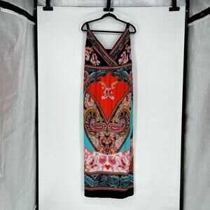Women's Teal Orange and Black Paisley Maxi Sundress - Plus Size 22/24 - Resort